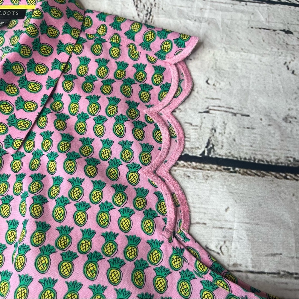 Talbots No-Iron Scalloped Edge Pineapple Print Sleeveless Blouse Size 10 - Picture 3 of 9